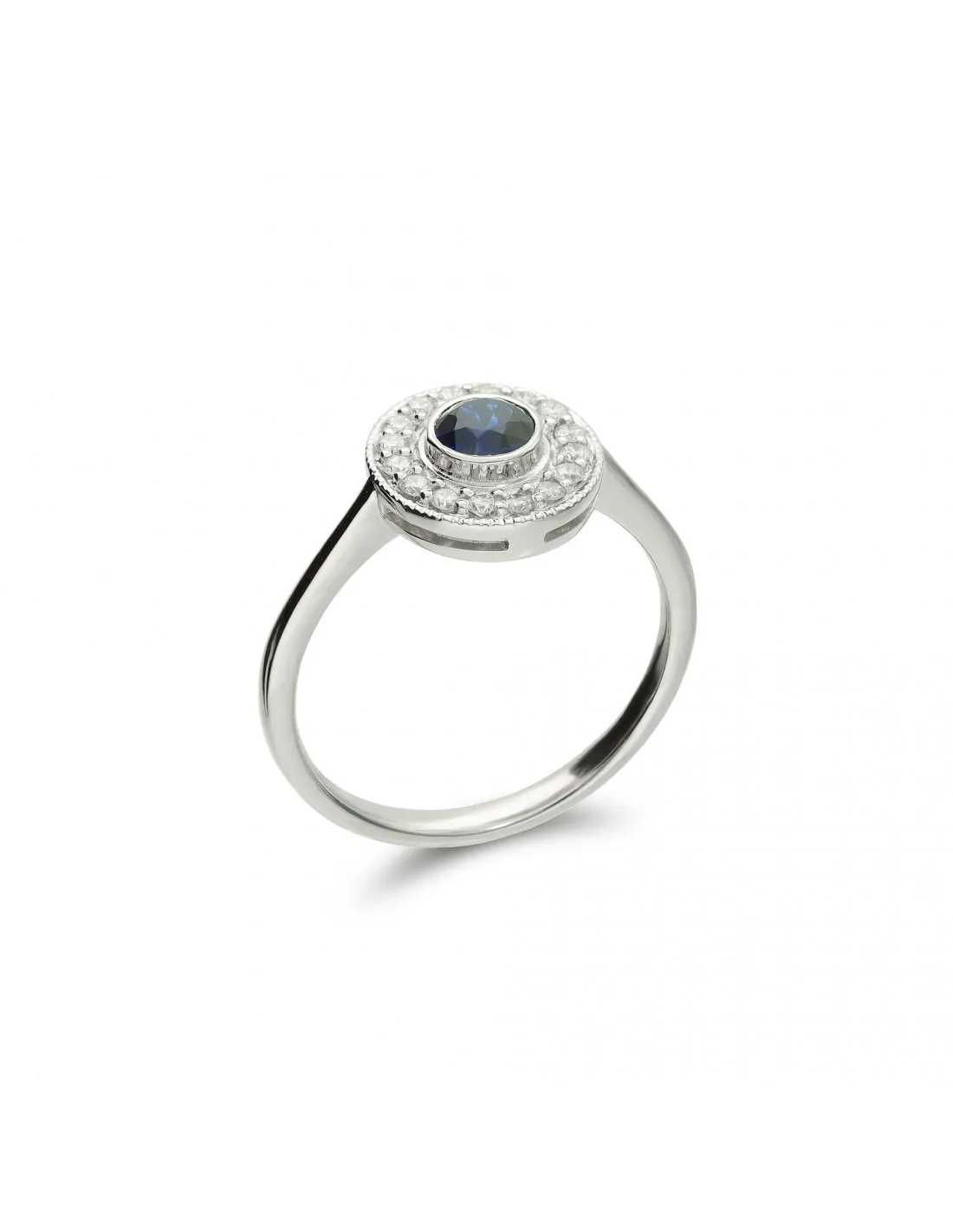 Anillo Oro Blanco, Zafiro Y Diamantes