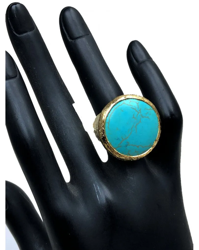 ANILLOS MUJER GRANDES TURQUESAS CON BAÑO DE ORO Y PIEDRA NATURAL