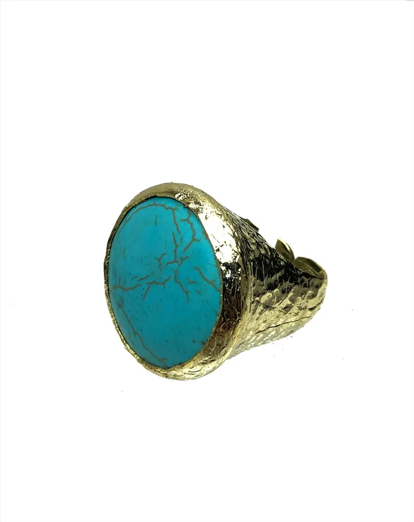 ANILLOS MUJER GRANDES TURQUESAS CON BAÑO DE ORO Y PIEDRA NATURAL