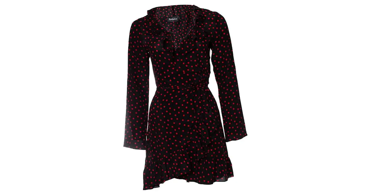 Autre Marque Realización, vestido cruzado negro con lunares 