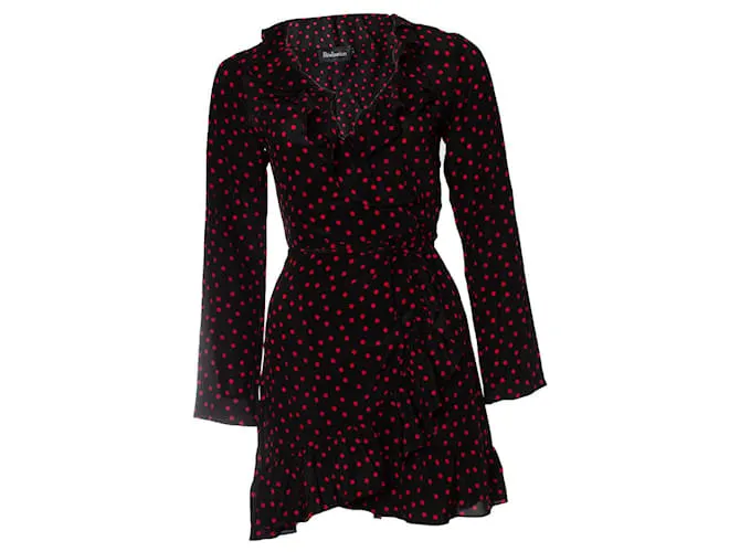 Autre Marque Realización, vestido cruzado negro con lunares 