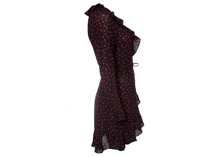 Autre Marque Realización, vestido cruzado negro con lunares 