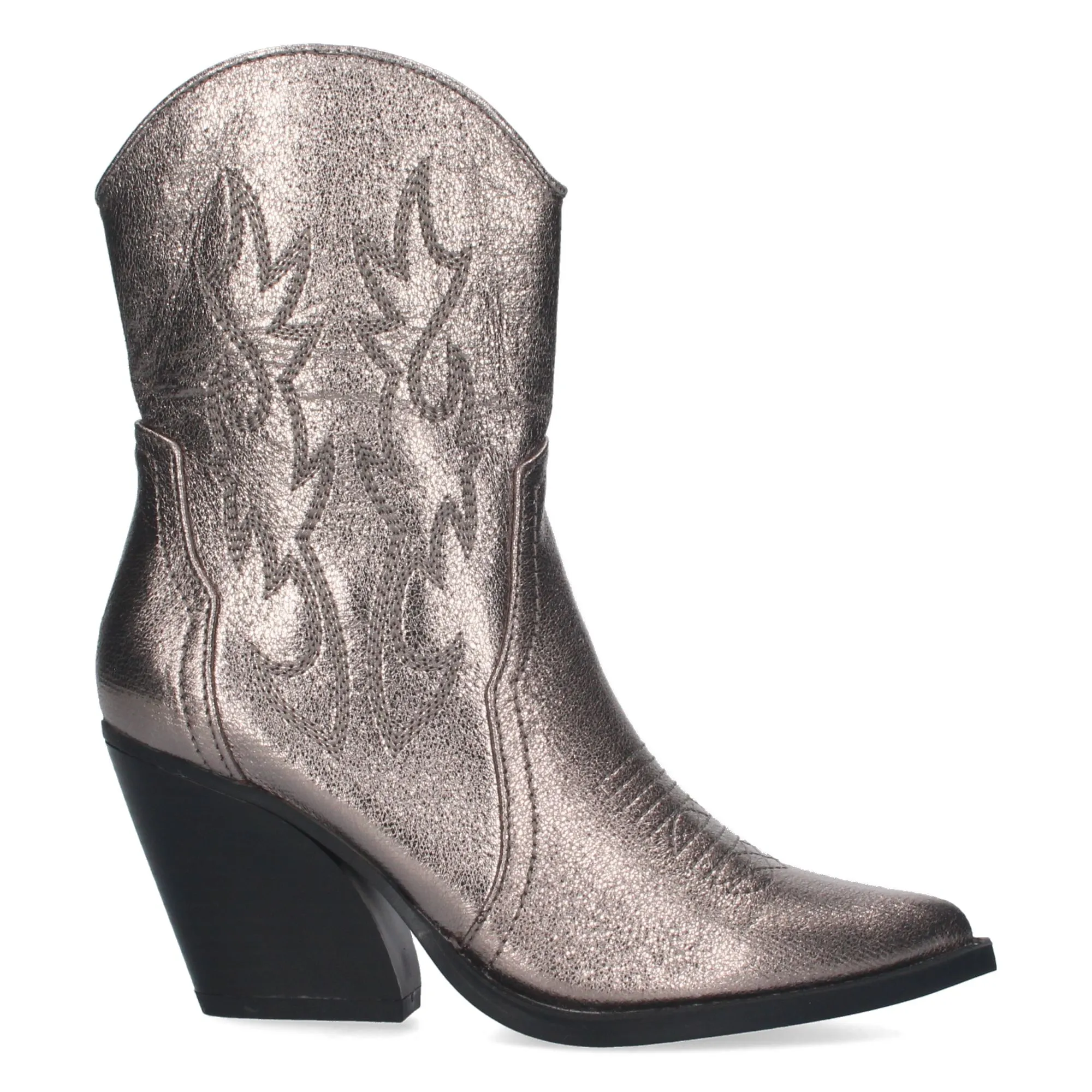 Botines cowboy metalizados tacón medio detalle bordado mujer
