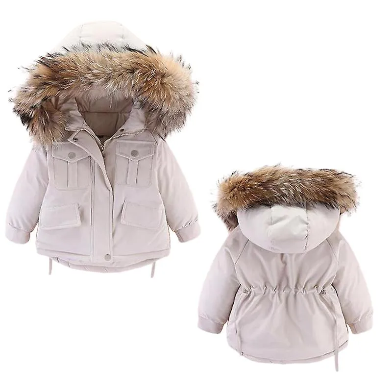 Boys Girls Snowsuit, Winter Outfit Sets Kids Hooded Fur Down Jacket