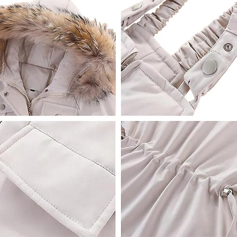 Boys Girls Snowsuit, Winter Outfit Sets Kids Hooded Fur Down Jacket