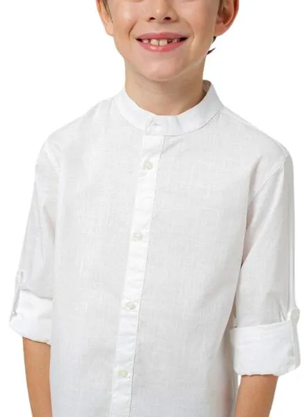 Camisa Mayoral Mao Manga Larga Blanco Para Niño