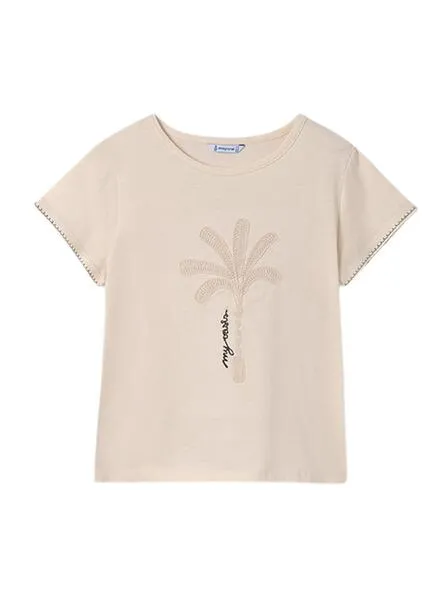 Camiseta Mayoral Gráfica Beige Para Niña