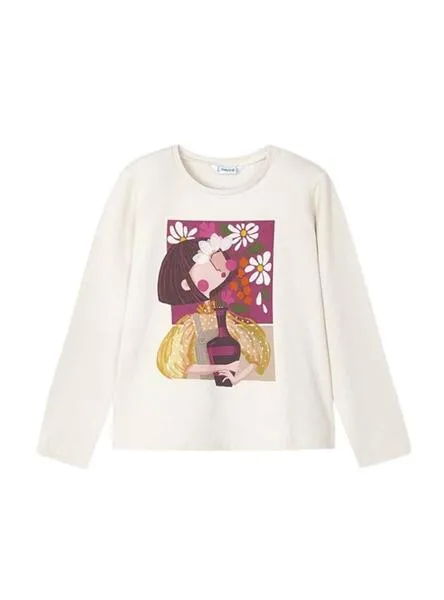 Camiseta Mayoral Serigrafía Beige para Niña