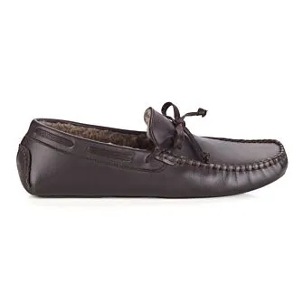 Chocolate leather Wool Lining Moccasin slippers
