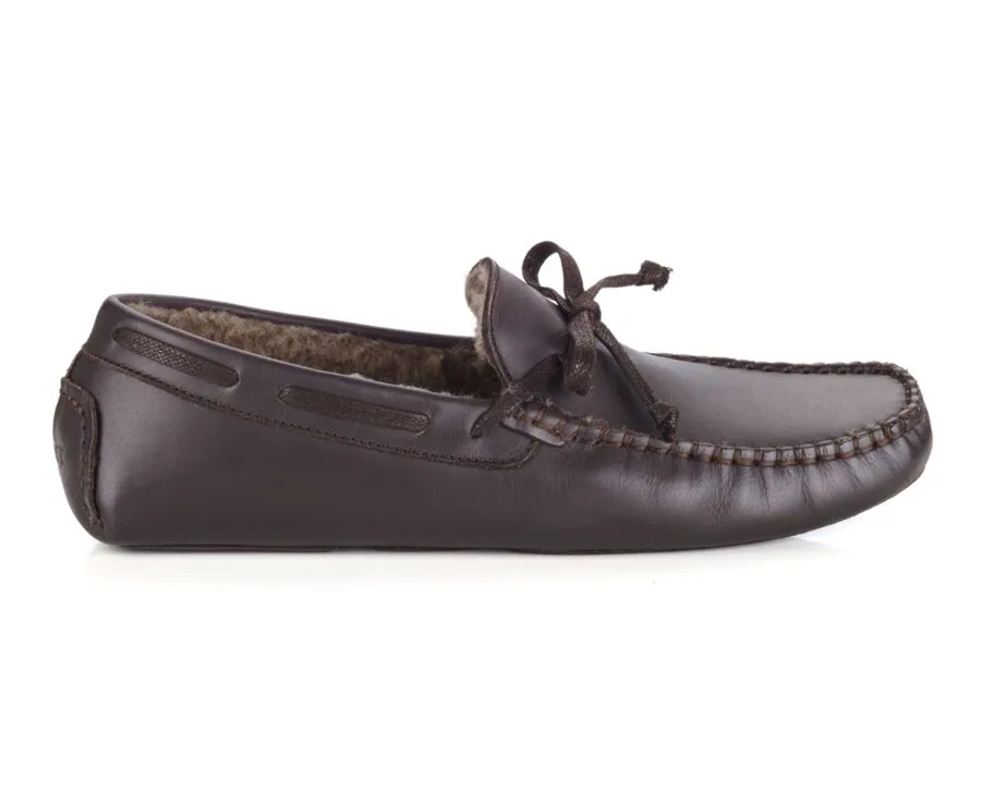 Chocolate leather Wool Lining Moccasin slippers