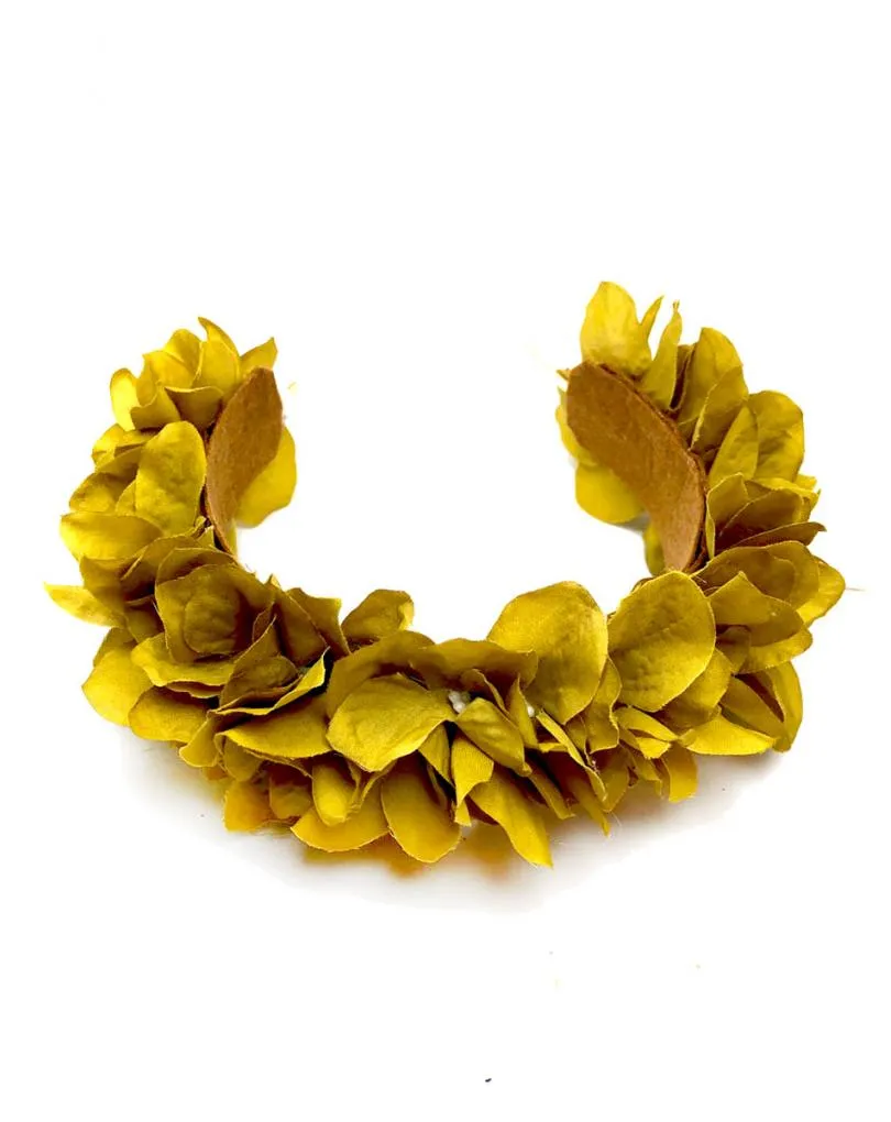 DIADEMAS BODA CON FLORES AMARILLO LATON