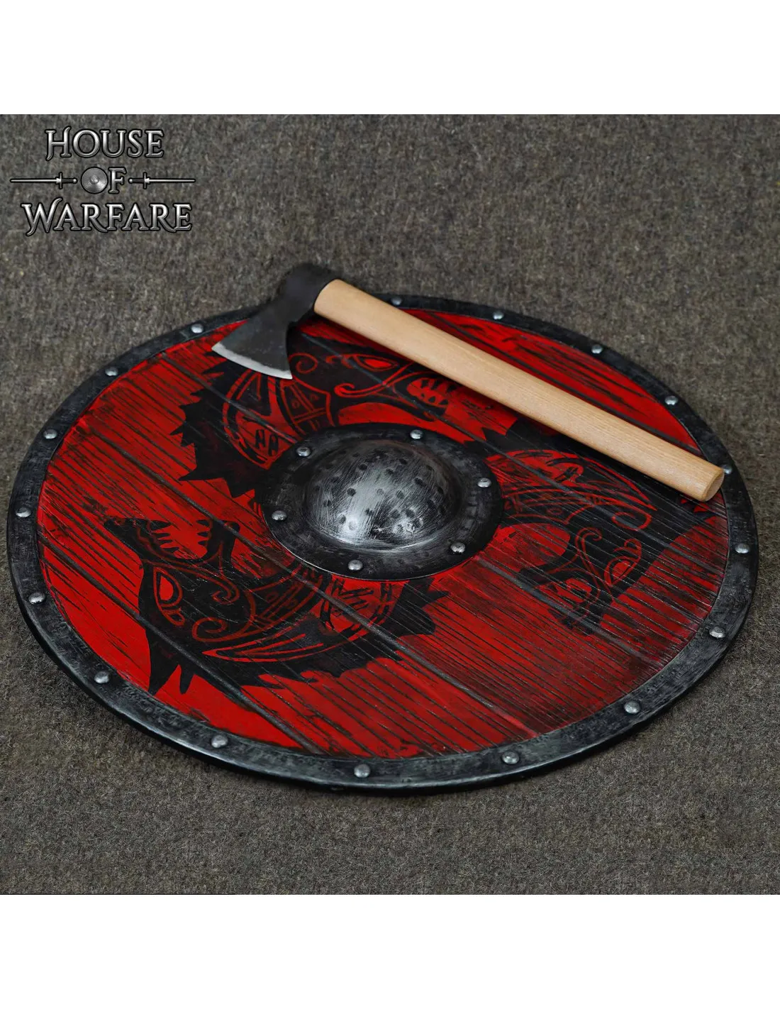 Escudo redondo vikingo madera modelo Fenrir