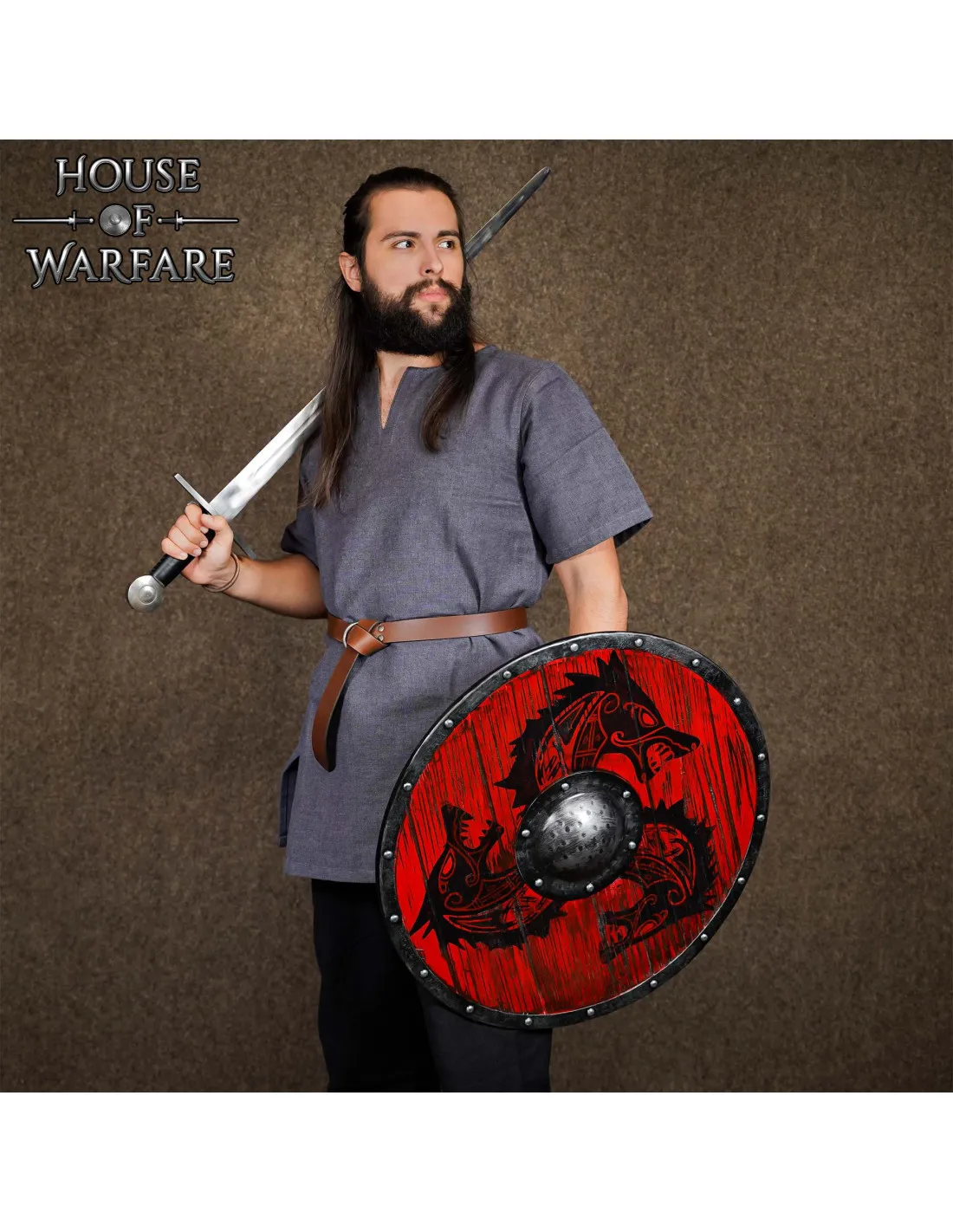Escudo redondo vikingo madera modelo Fenrir
