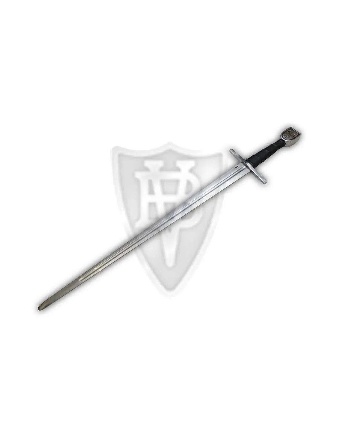 Espada medieval funcional de una mano, pomo flor de lys