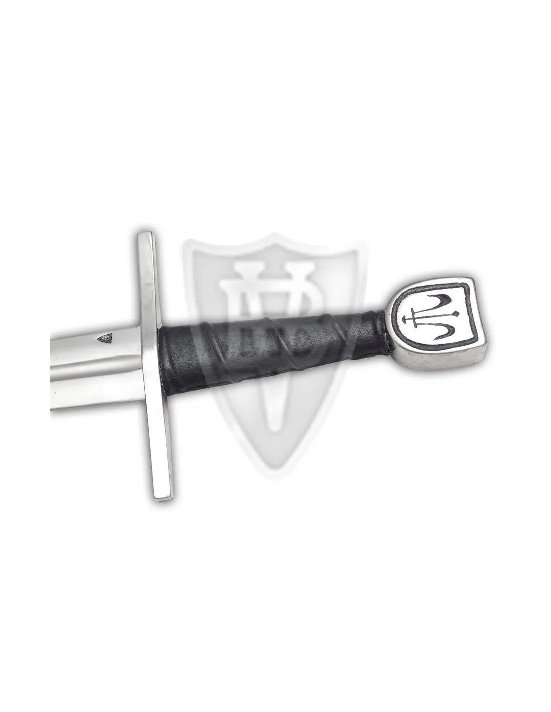 Espada medieval funcional de una mano, pomo flor de lys
