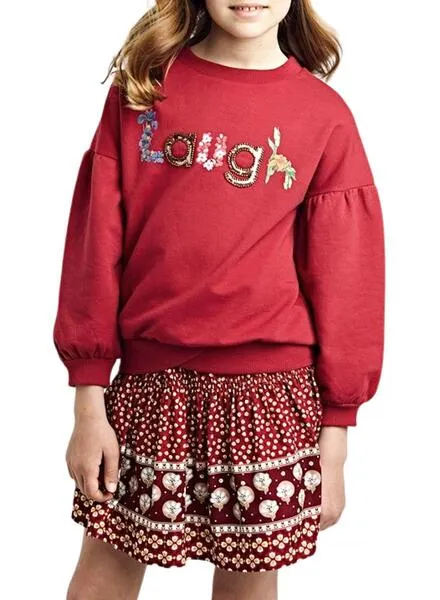 Falda Mayoral Fruncida Estampado Granate Para Niña
