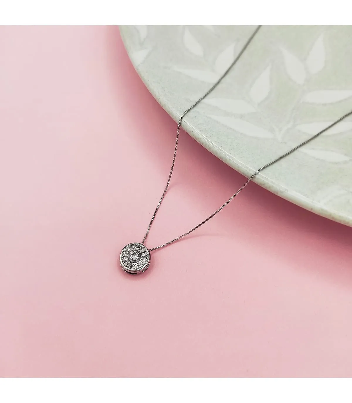 Gargantilla mujer chatón grano Oro blanco 18k