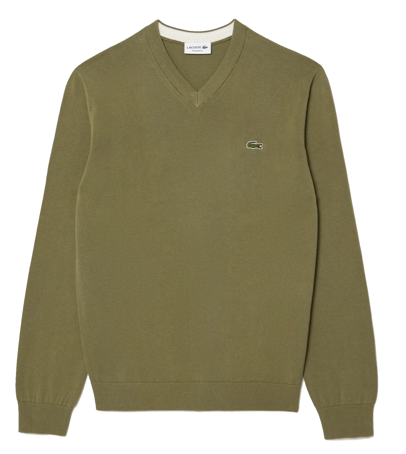 LACOSTE ORGANIC COTTON VNECK SWEATER KHAKI