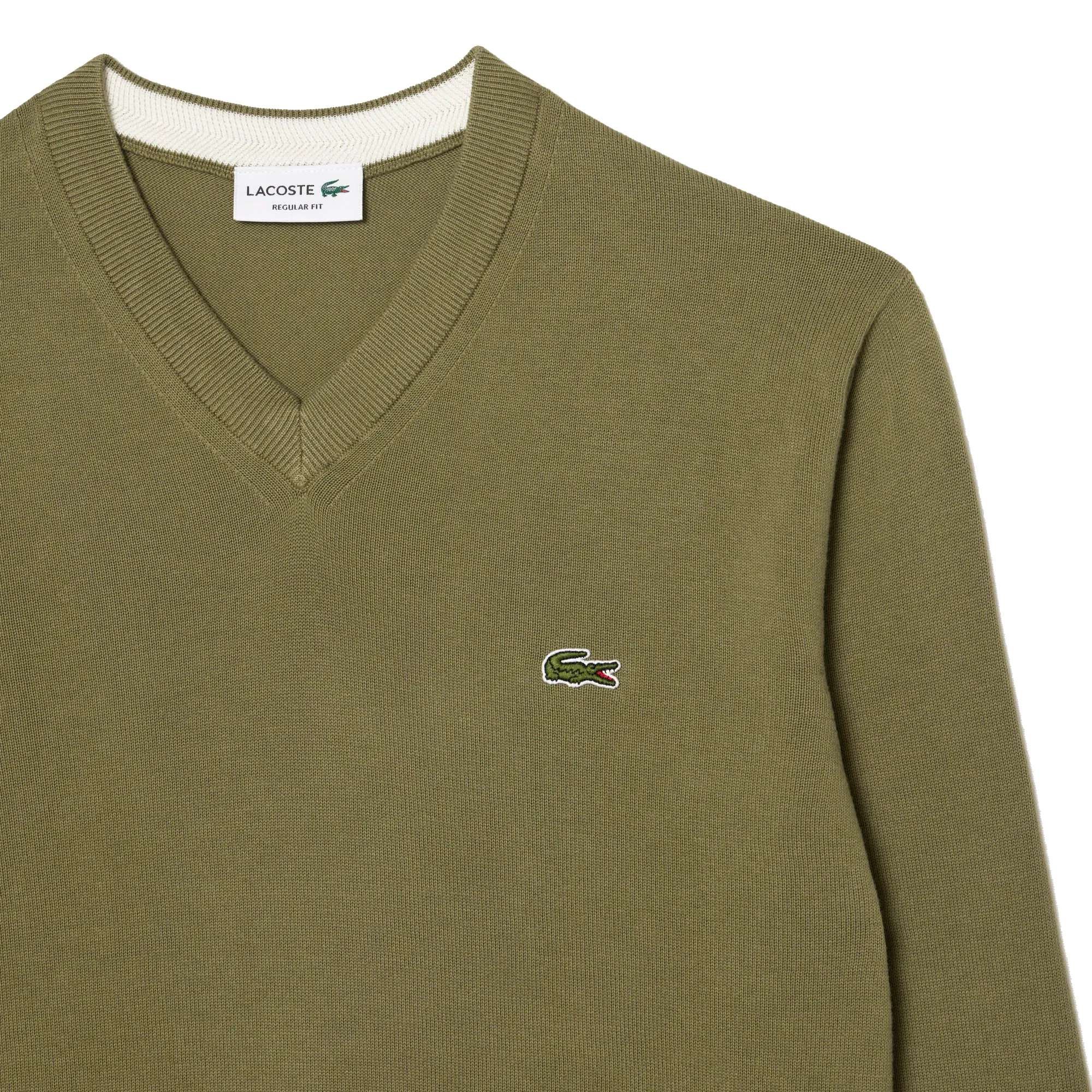 LACOSTE ORGANIC COTTON VNECK SWEATER KHAKI