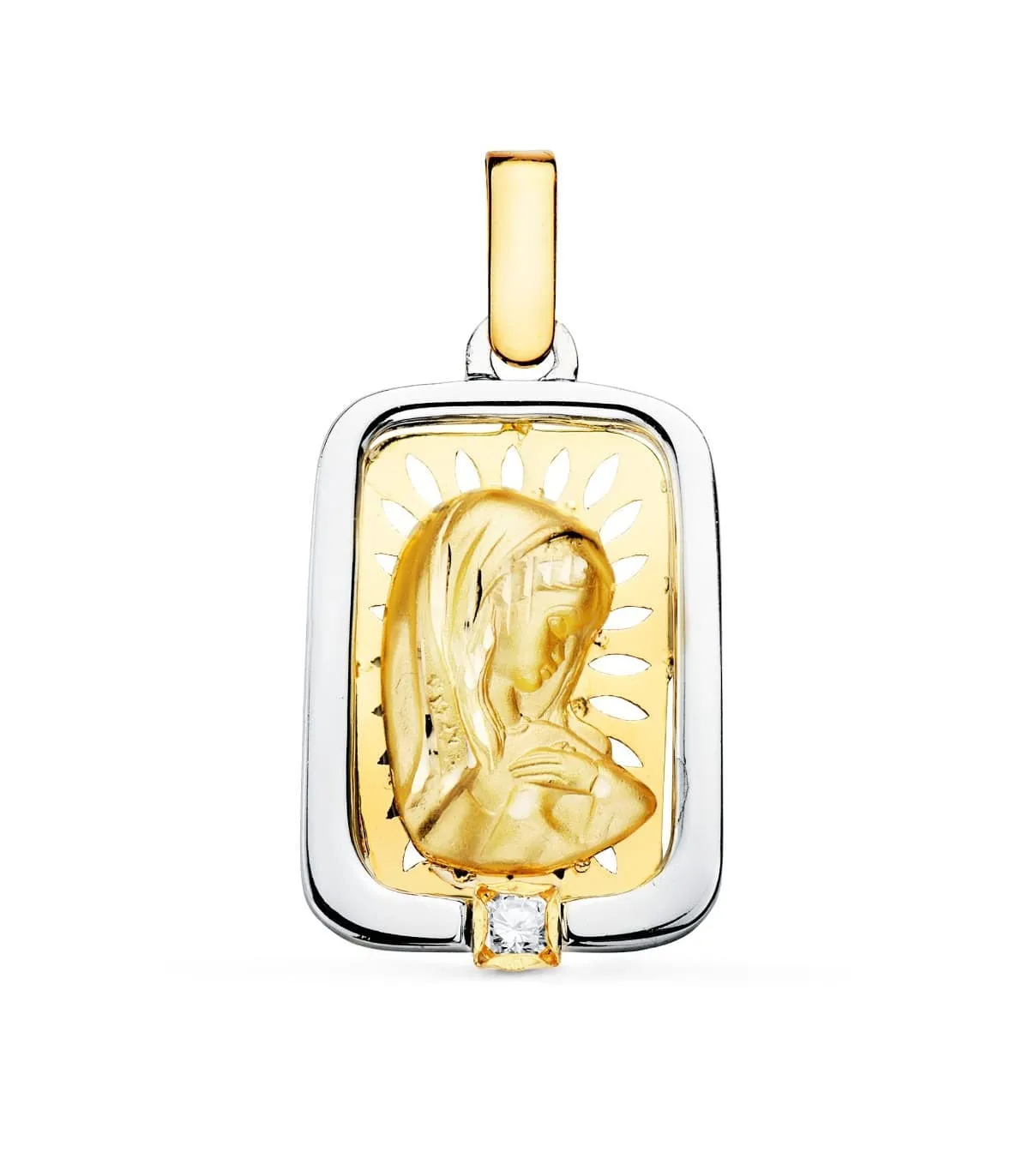 Medalla Virgen Niña Oro y Plata Rectangular