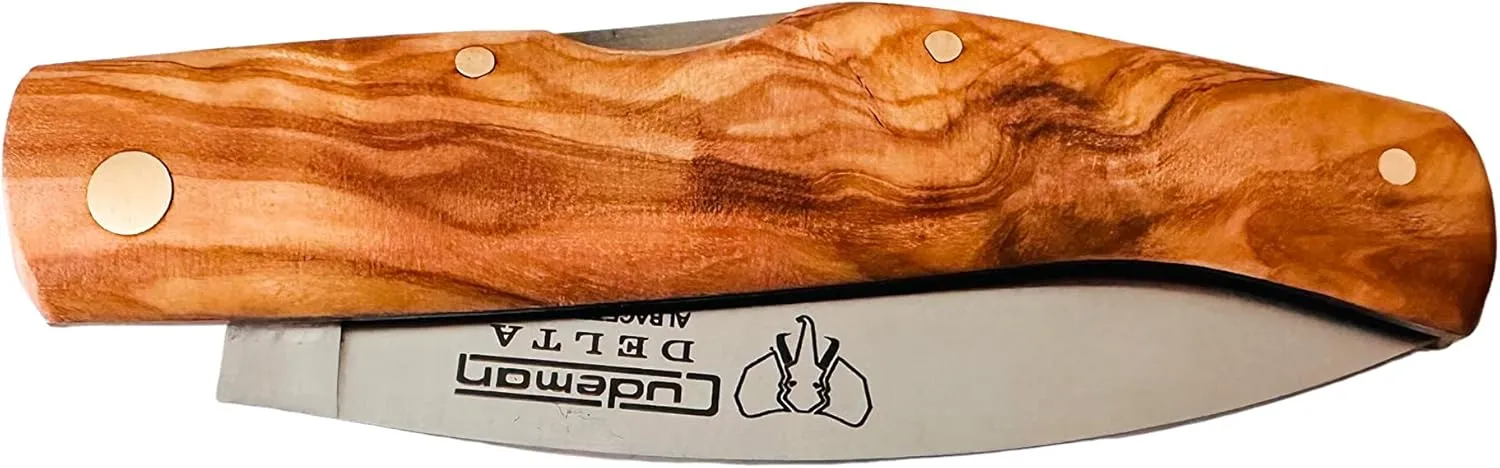 NAVAJA CUDEMAN SOLSONA DELTA 344L HOJA DE ACERO ACX380 DE 8 5 CM EMPUñADURA DE OLIVO DE 11 CM Y BLOQUEO TRASERO PARA CAZA  PES