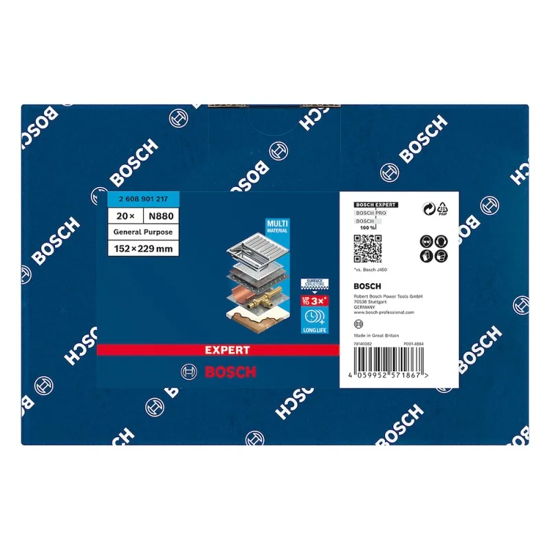 PAñO ABRASIVO MULTIMATERIAL 152 X 229 MM 20 UND VERDE MUY FINO BOSCH EXPERT 2608.901.217000