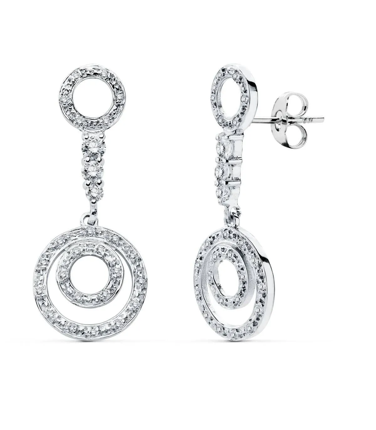 Pendientes Oro blanco 18 ktes largos redondos. Rennes
