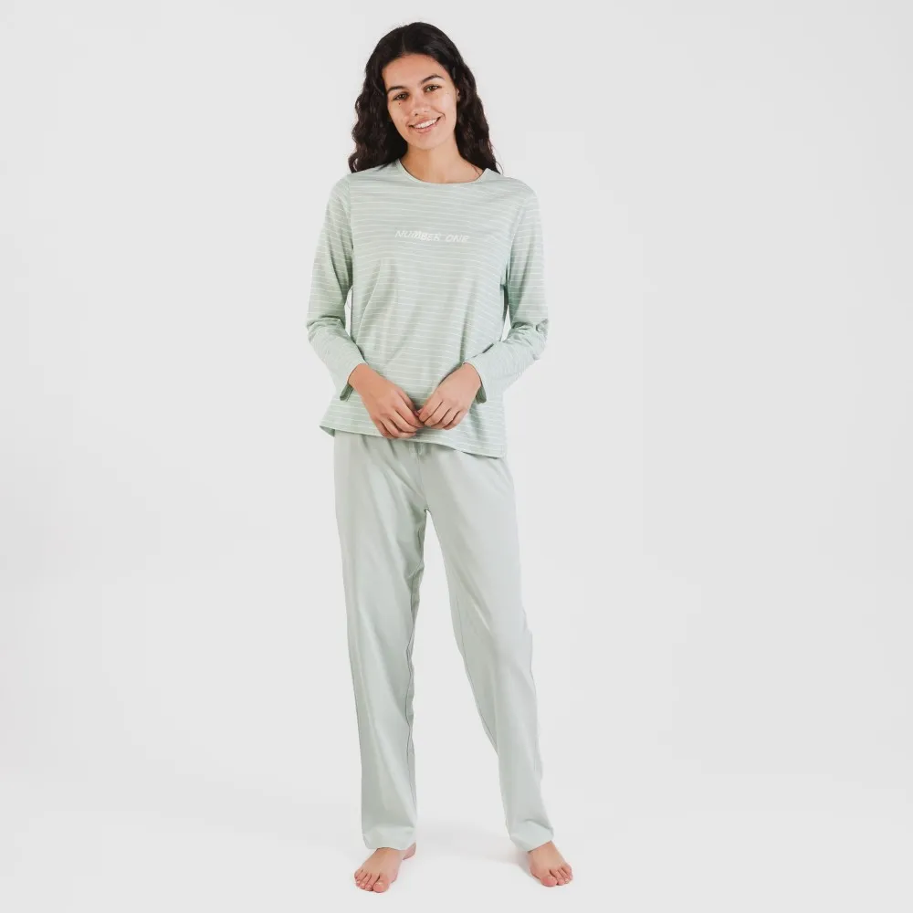 Pijama largo algodón Denis verde tiffany