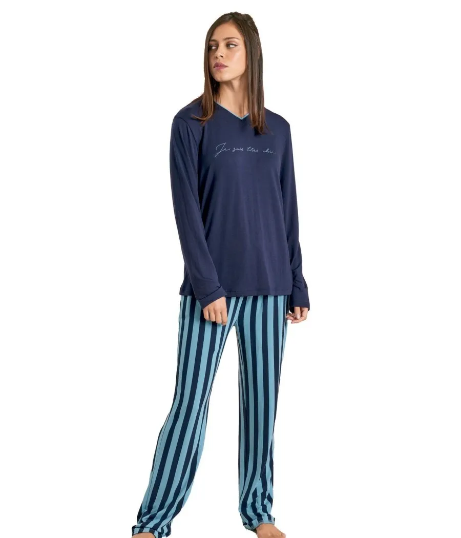 Pijama mujer otoño invierno Muidemi azul viscosa
