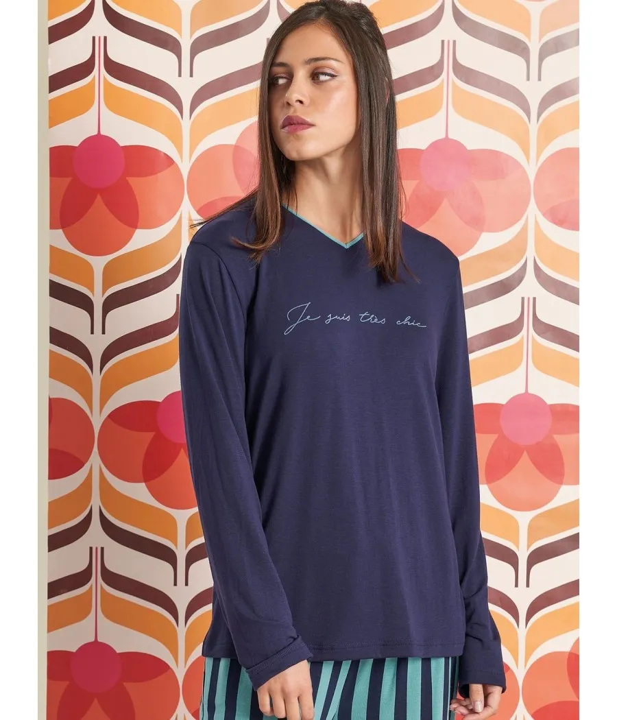 Pijama mujer otoño invierno Muidemi azul viscosa