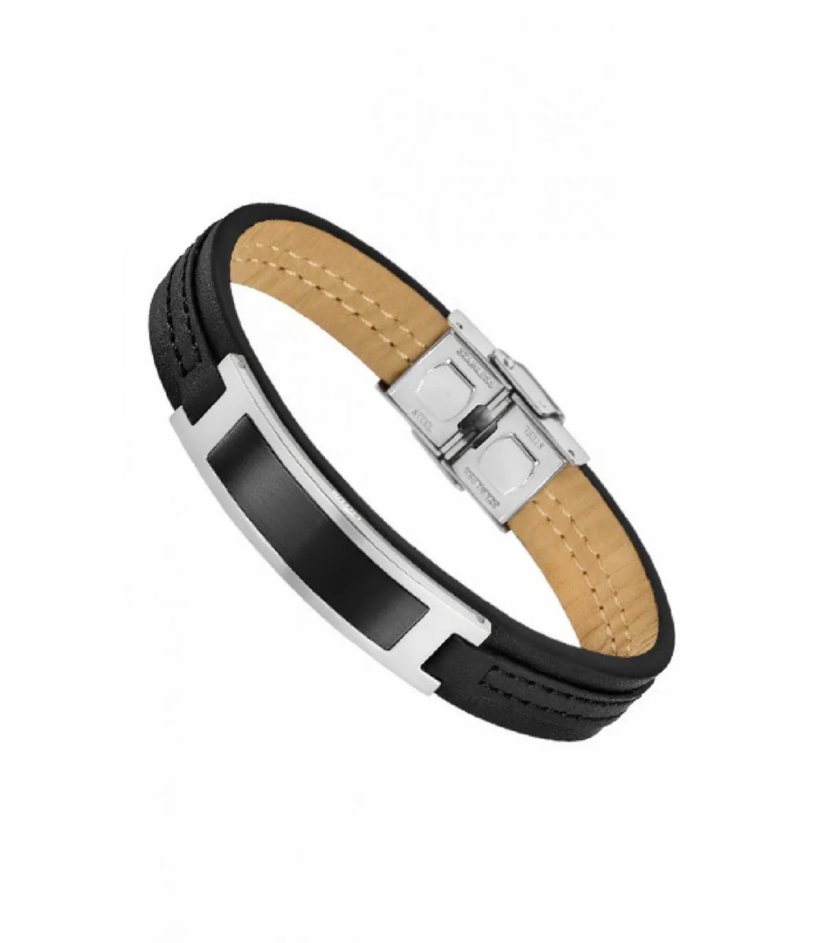 PULSERA LOTUS HOMBRE URBAN DE ACERO INOXIDABLE Y PIEL NEGRA  LS18082/4
