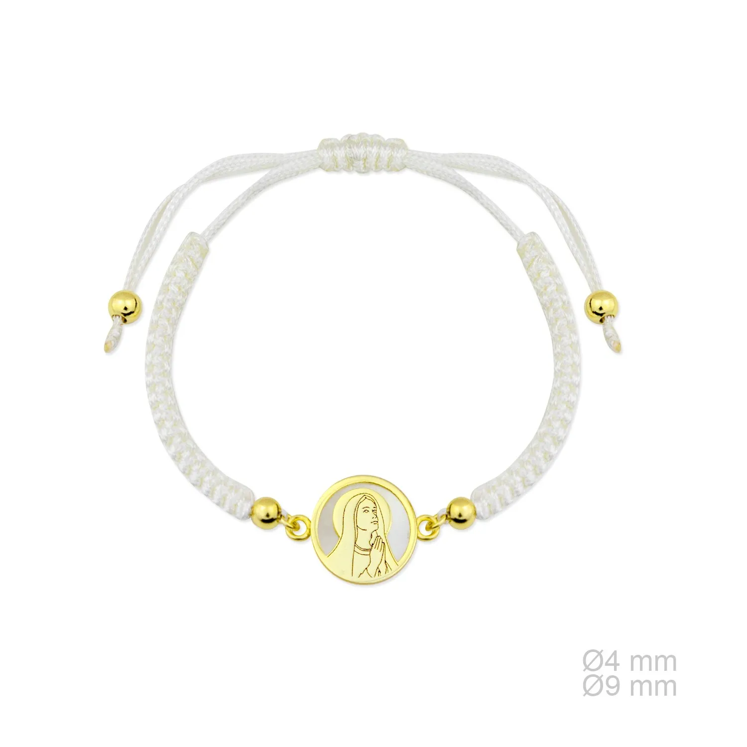 Pulsera Macrame Blanca Medalla Virgen Gold