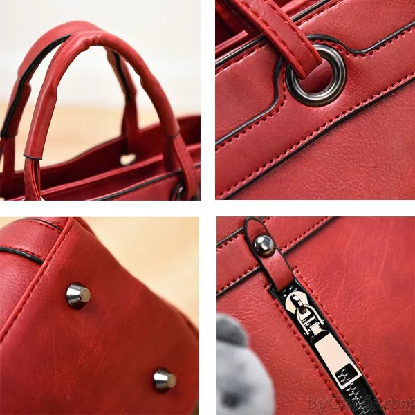 Retro Solid Color Zipper Shoulder Messenger Bag Bear Handbag