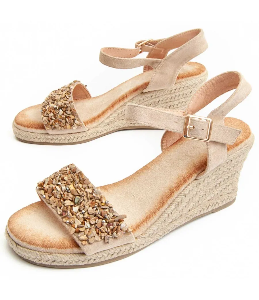 Sandalia casual de cuña para mujer. Montevita  Buona  91313 Beige