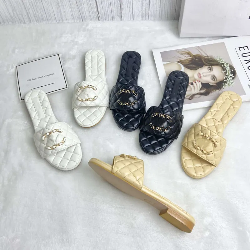 Sandalias bordadas de tacón medio de cuero Zapatillas de mujer Sandalia de diseñador Fiesta de boda para dama Diapositivas Pisos