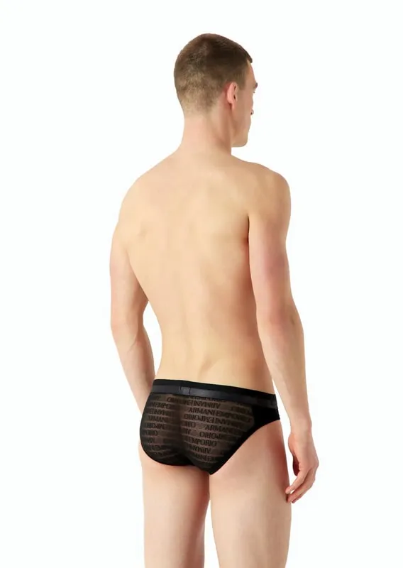 Slip Emporio Armani en microfibra con transparencias en negro 
