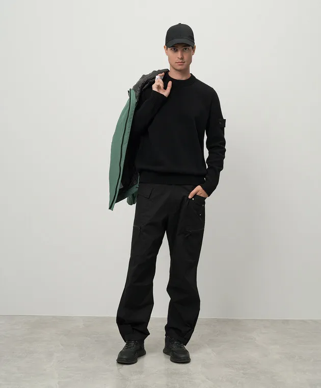 Stone Island Black wool sweater with logo patch