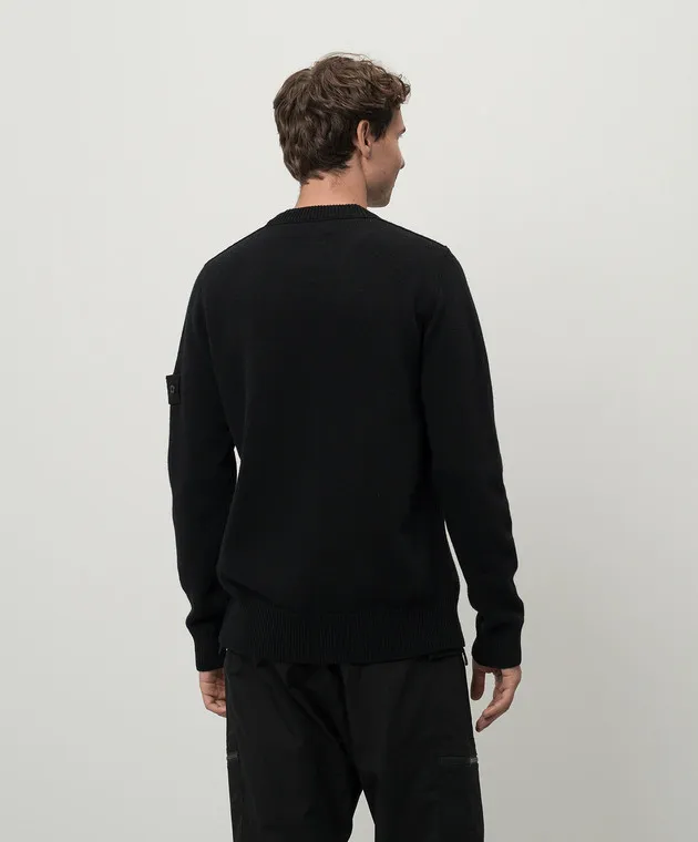 Stone Island Black wool sweater with logo patch