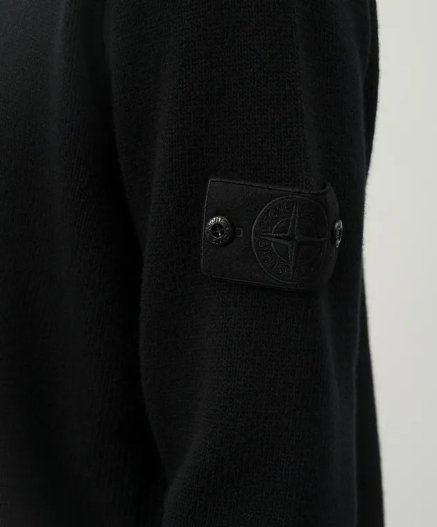 Stone Island Black wool sweater with logo patch