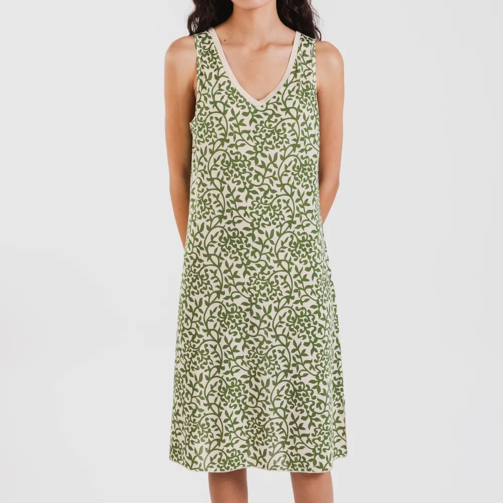 Vestido midi tirantes soft Meritxell verde caceria