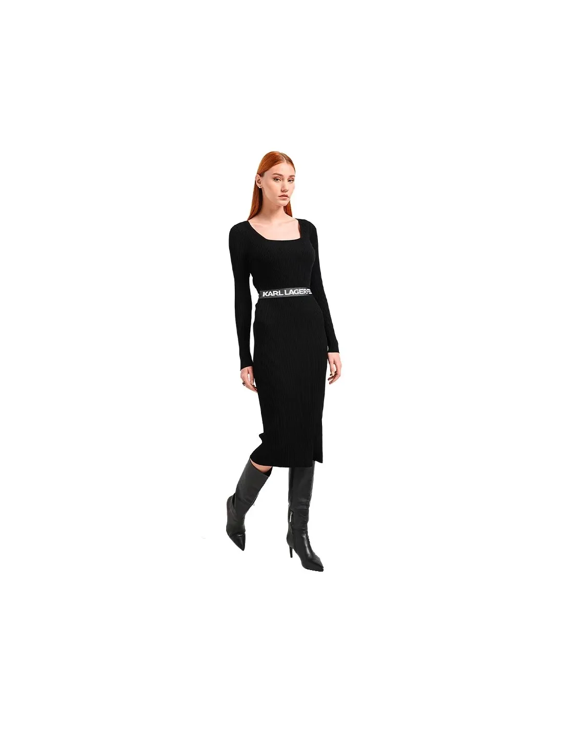 Vestido negro de punto con escote cuadrado