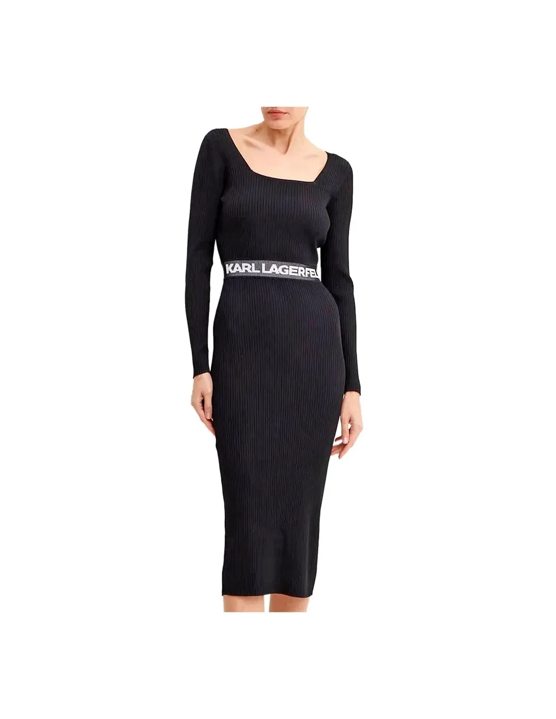 Vestido negro de punto con escote cuadrado