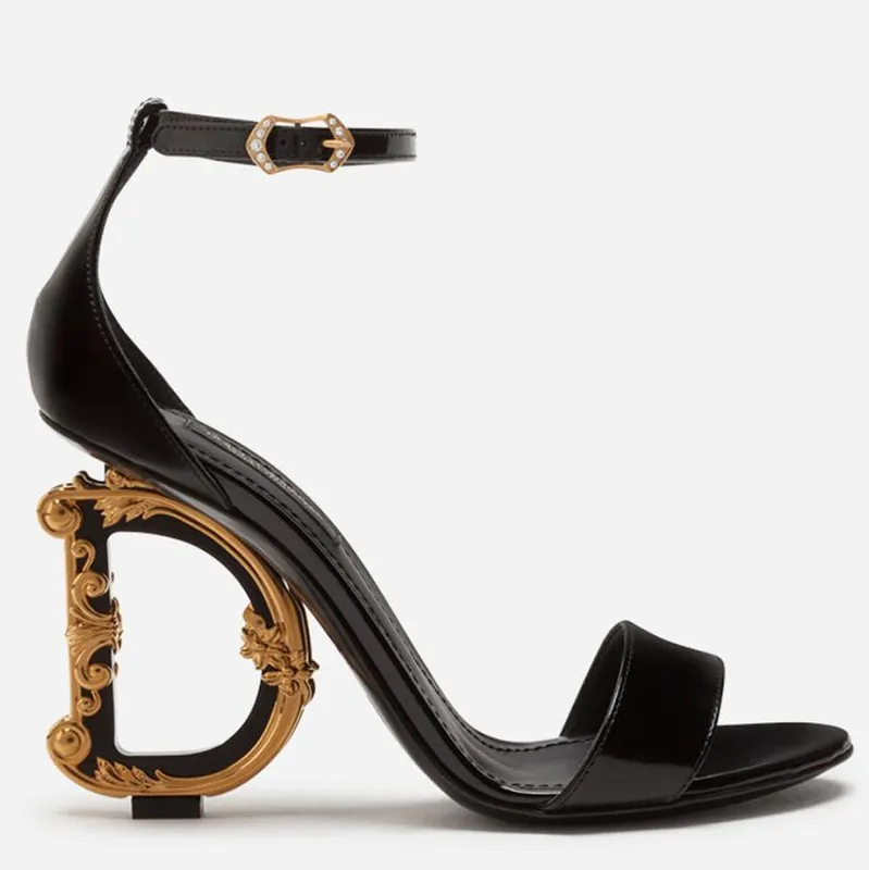 Zapatos de tacón alto de diseñador Sandalias de cuero de metal de moda con temperamento Banquete de boda Fiesta Zapatos de mujer
